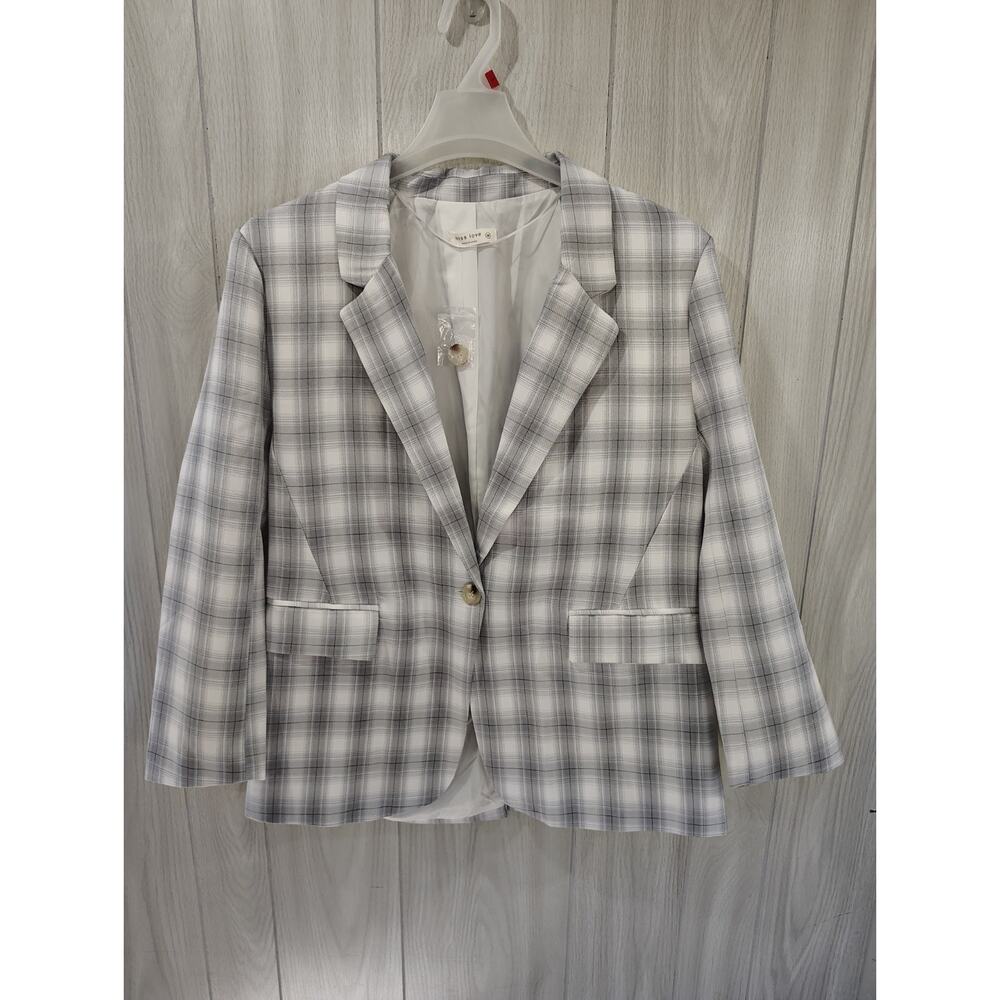 Miss Love Womens Plaid Blazer NWOT Size M One Button Office Career Business Boss